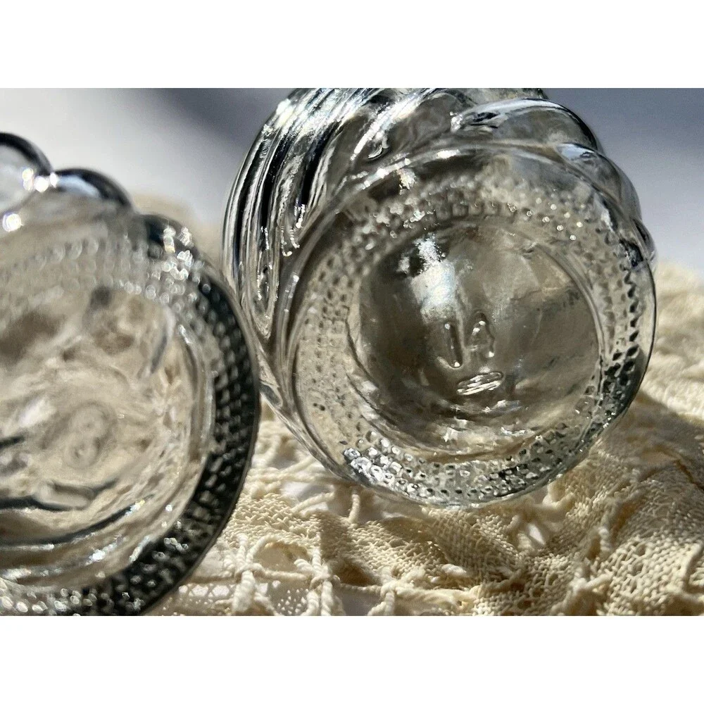 Vintage Clear Glass Swirl Design Silver Lid Aluminum Salt and Pepper Shakers